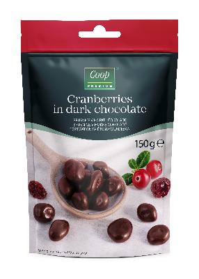 COOP Brusnice v temni čokoladi 150g Premium