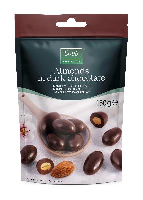 COOP Mandlji v temni čokoladi 150g Premium