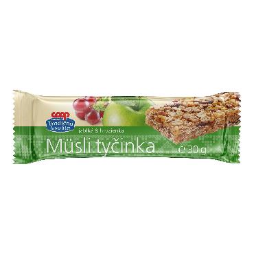 COOP Sočna müsli ploščica z jabolki in grozdjem 30g TK